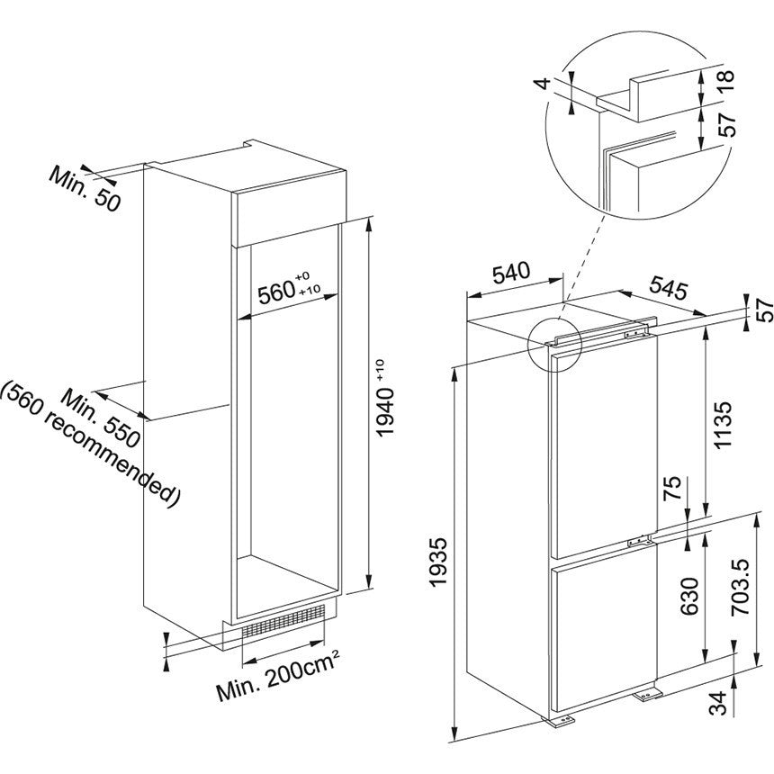 Franke FCB 360 V NE E Combina frigorifica incorporabila, 306 l, alb