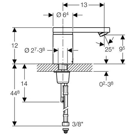 Geberit 186 Baterie lavoar cu infrarosu si mixare apa, cu baterii 1.5V