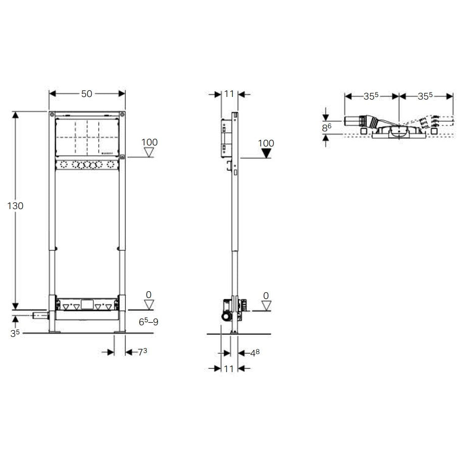 Rigola dus Geberit Duofix cu scurgere in perete Ø40 mm si cadru de montaj pentru baterie