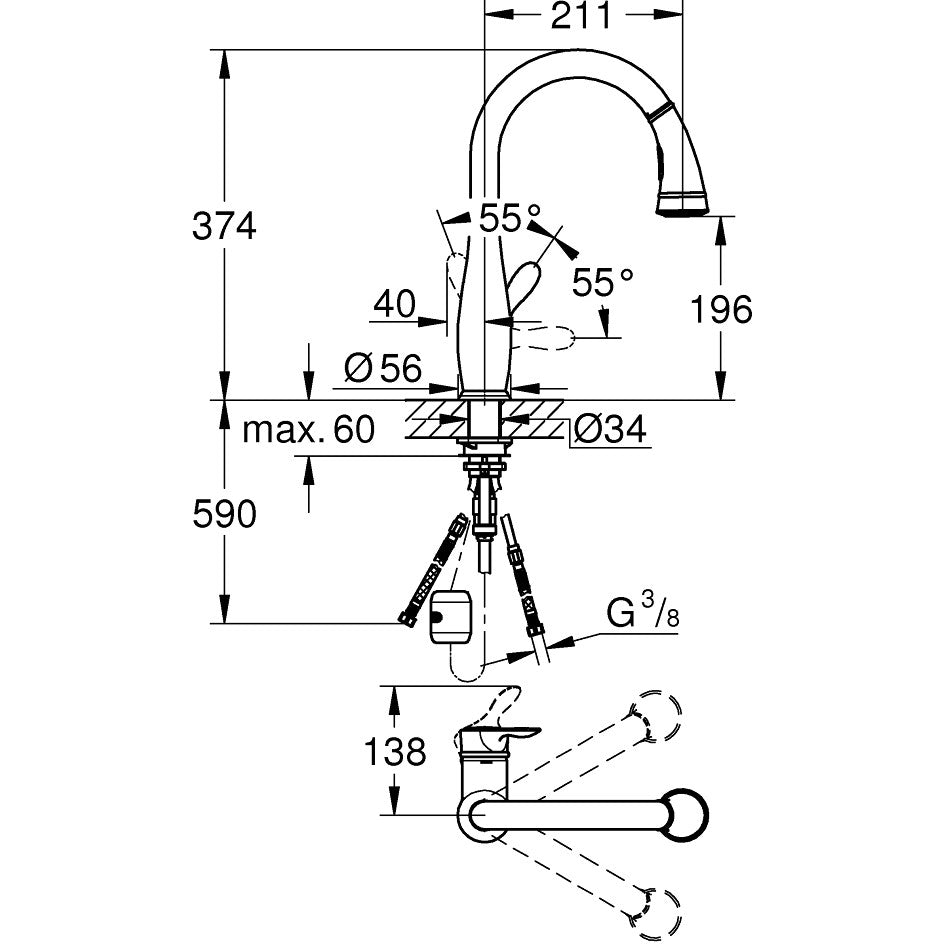 Grohe Parkfield Baterie chiuveta bucatarie monocomanda cu dus extractibil, crom