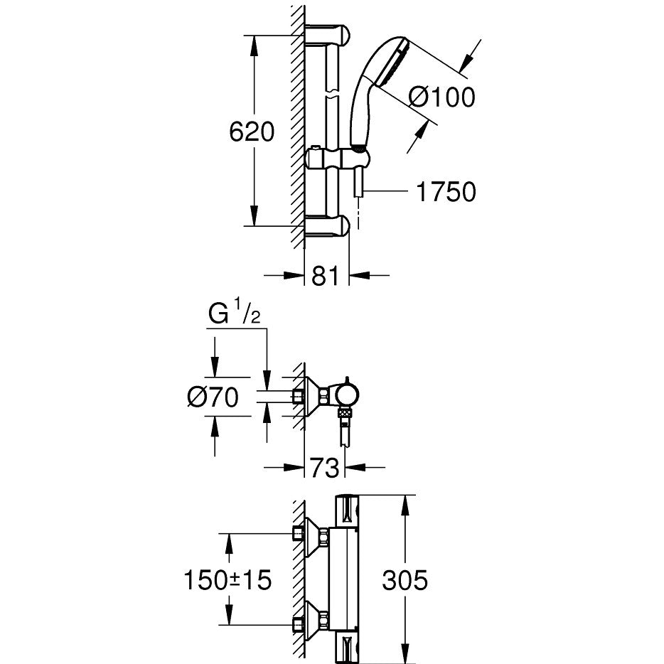 Grohe Grohtherm 800 Baterie dus cu termostat si set de dus cu bara 60 cm (modelul vechi)
