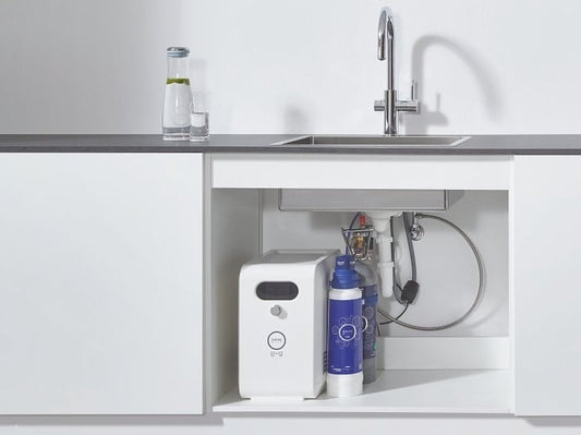 Grohe Blue Professional Baterie de bucatarie cu sistem de filtrare, racire si acidulare, pipa C si dus extractibil, crom