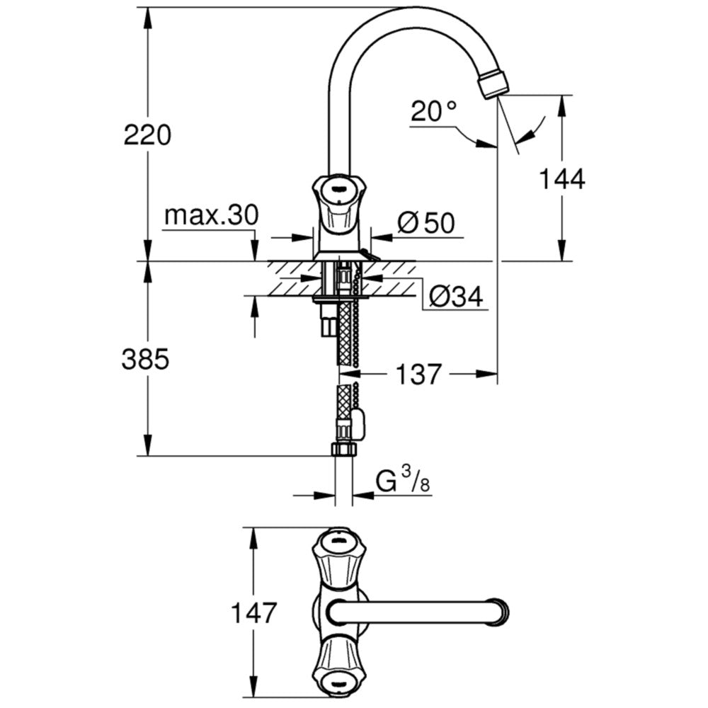 Baterie lavoar Grohe Costa L, dubla comanda