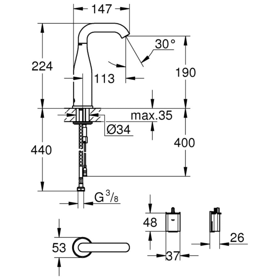 Grohe Essence E Baterie lavoar electronica cu infrarosu, baterie 6V, fara mixare apa, senzor bidirectional