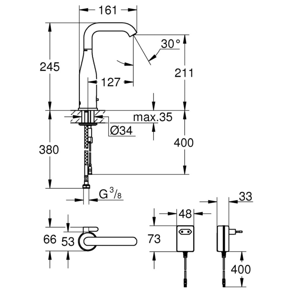 Grohe Essence E Baterie lavoar electronica cu infrarosu, transformator 230V, mixare apa, senzor bidirectional