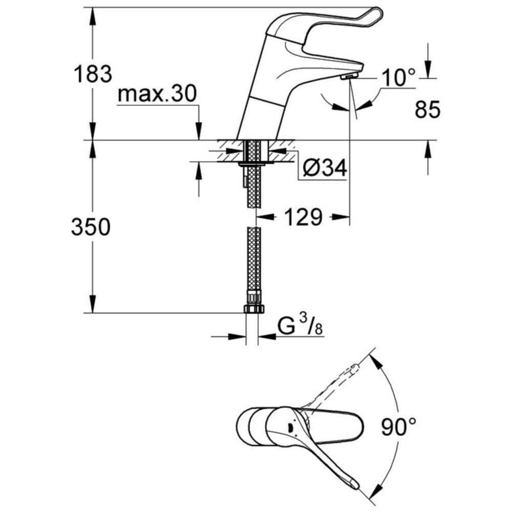 Grohe Euroeco Single Sequential Baterie lavoar monocomanda inalta