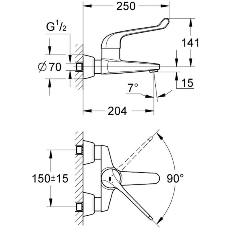 Grohe Euroeco Single Sequential Baterie lavoar monocomanda, montaj pe perete