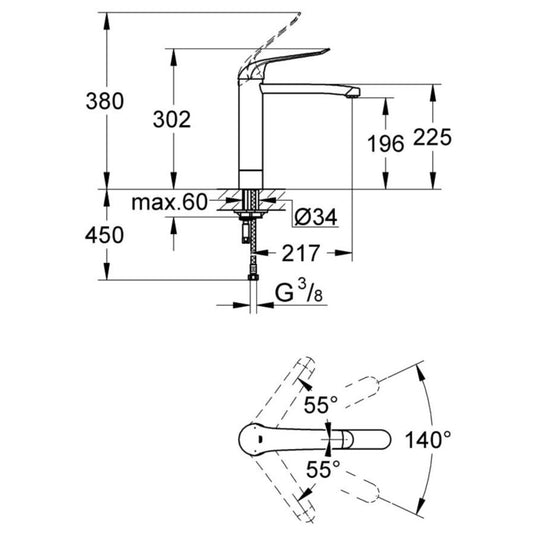 Baterie lavoar pe blat Grohe Euroeco Special, H30 cm