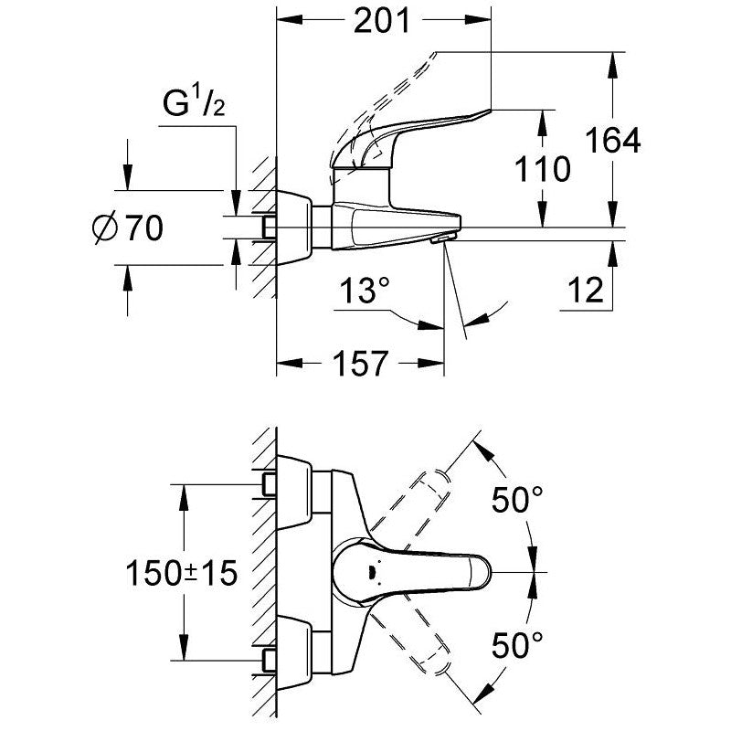 Baterie lavoar perete Grohe Euroeco Special, pipa 16 cm