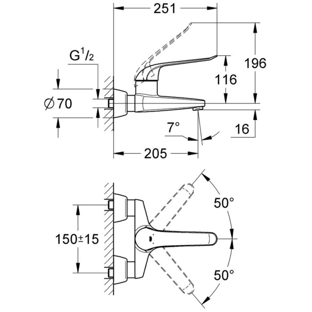 Baterie lavoar perete Grohe Euroeco Special, pipa 21 cm