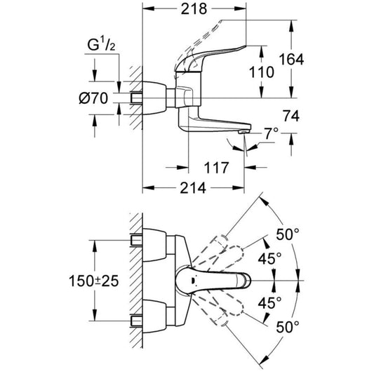 Baterie lavoar perete Grohe Euroeco Special, pipa pivotanta 21 cm