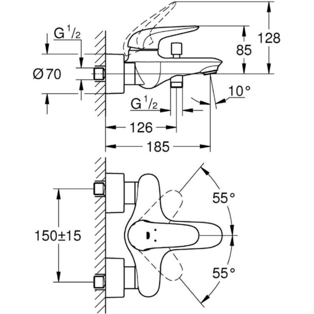 Grohe Eurostyle Baterie cada dus monocomanda, crom, maner plin