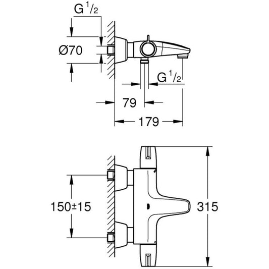 Grohe Grohtherm Special Baterie cada dus cu termostat, cu ornamente metalice