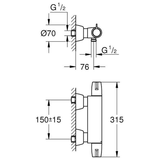 Grohe Grohtherm Special Baterie dus cu termostat, cu ornamente metalice
