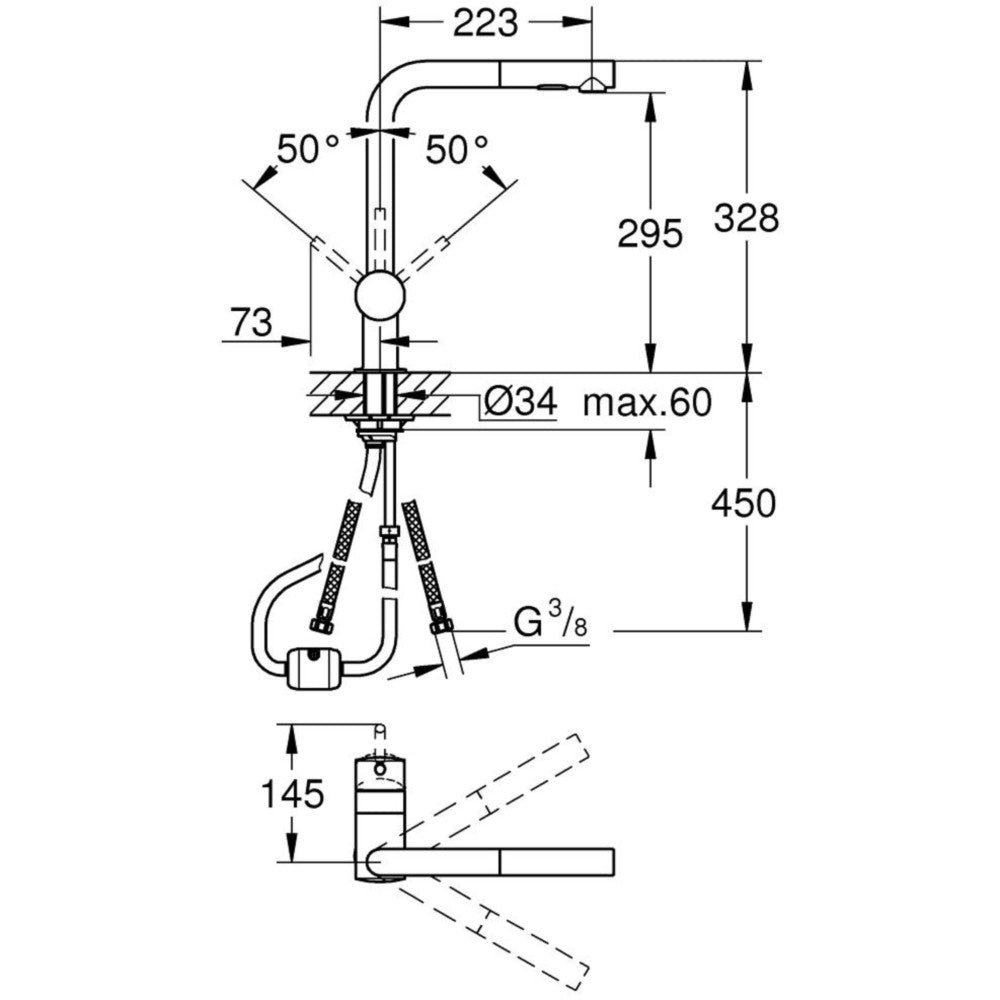 Grohe Minta Baterie chiuveta bucatarie monocomanda cu dus extractibil, pipa L, crom