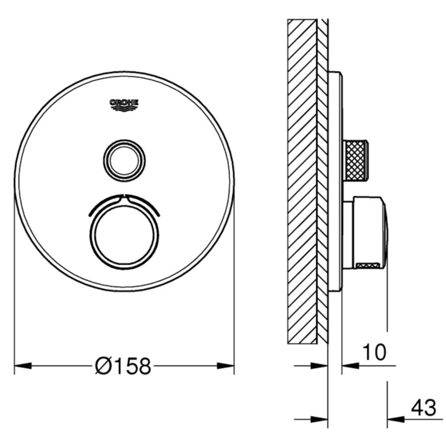 Grohe SmartControl Baterie dus cu 1 iesire, rotunda
