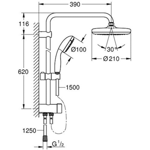 Coloana dus fara baterie Grohe New Tempesta System 210, bara 62 cm