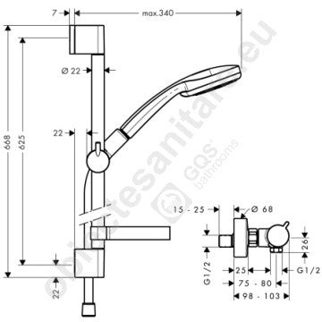 Hansgrohe Croma 100 Vario/Ecostat Comfort Combi Baterie dus cu bara 65 cm