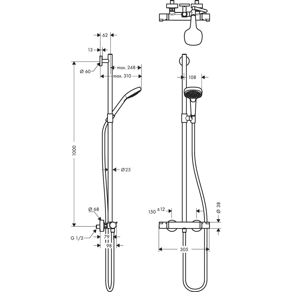 Hansgrohe Croma Select E Multi Baterie dus cu termostat, alb/crom