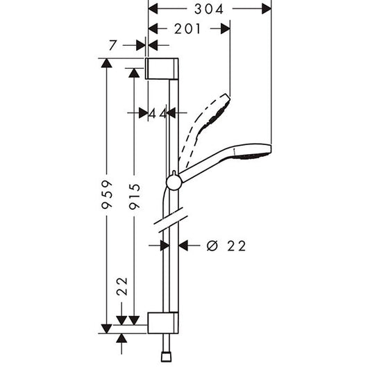 Hansgrohe Croma Select S 1jet Set dus cu bara 90 cm, alb/crom