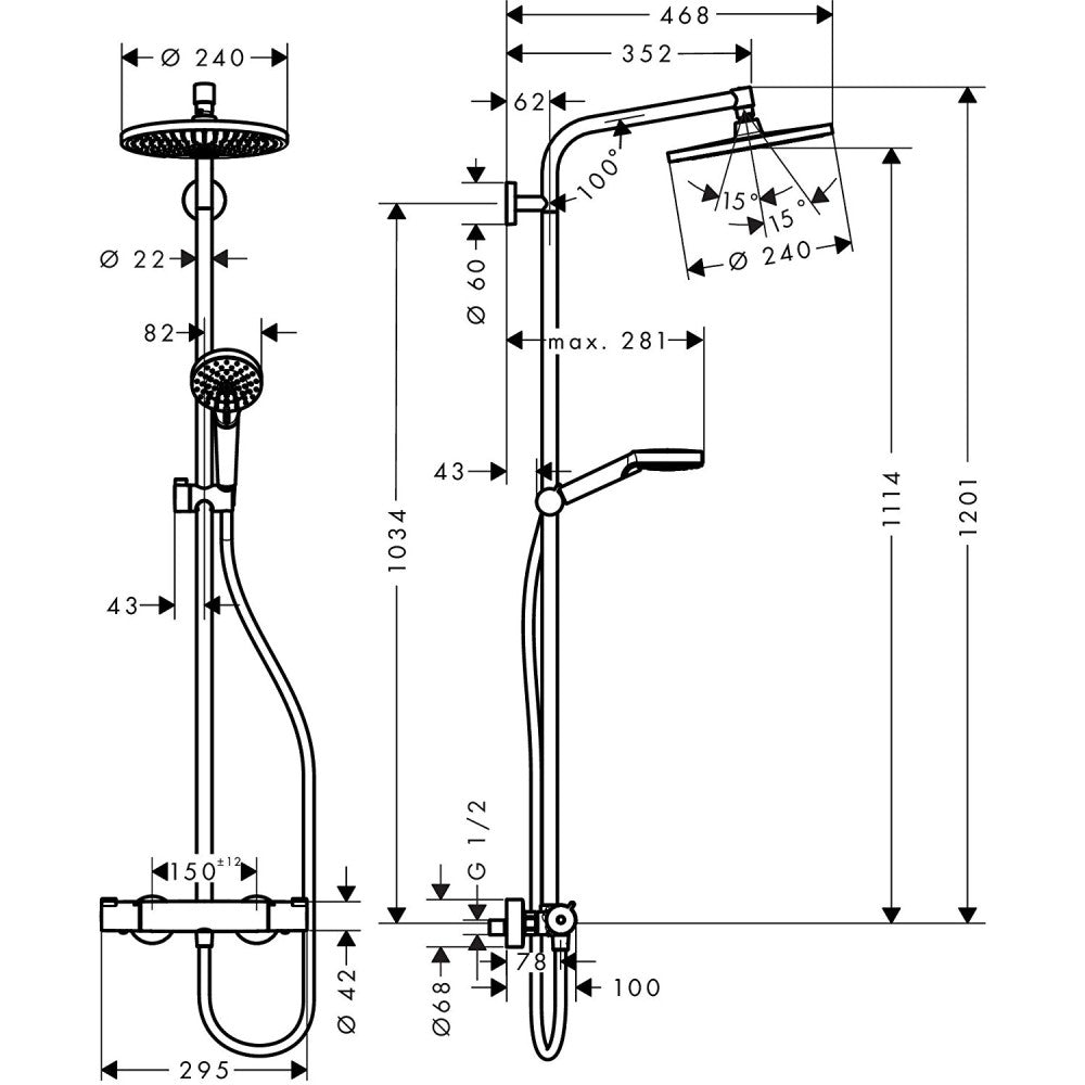Coloana dus cu baterie si termostat Hansgrohe Crometta S 240 1jet