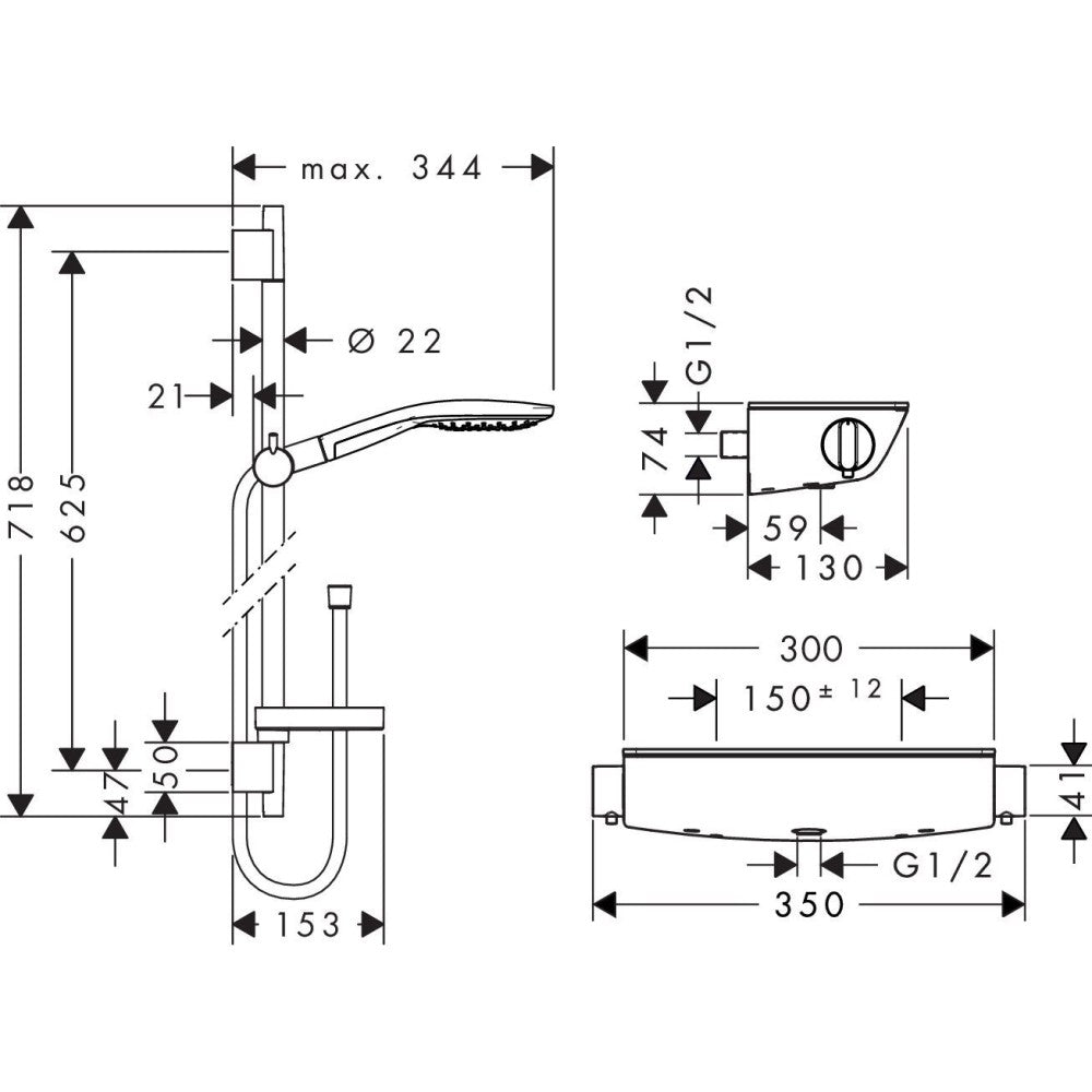 Hansgrohe Ecostat Select/Raindance Select S 150 3jet Baterie dus cu bara 65 cm cu termostat, crom