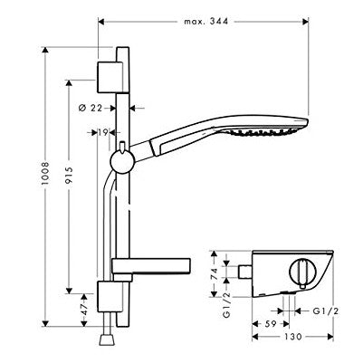 Hansgrohe Ecostat Select/Raindance Select S 150 3jet Baterie dus cu bara 90 cm cu termostat, alb/crom