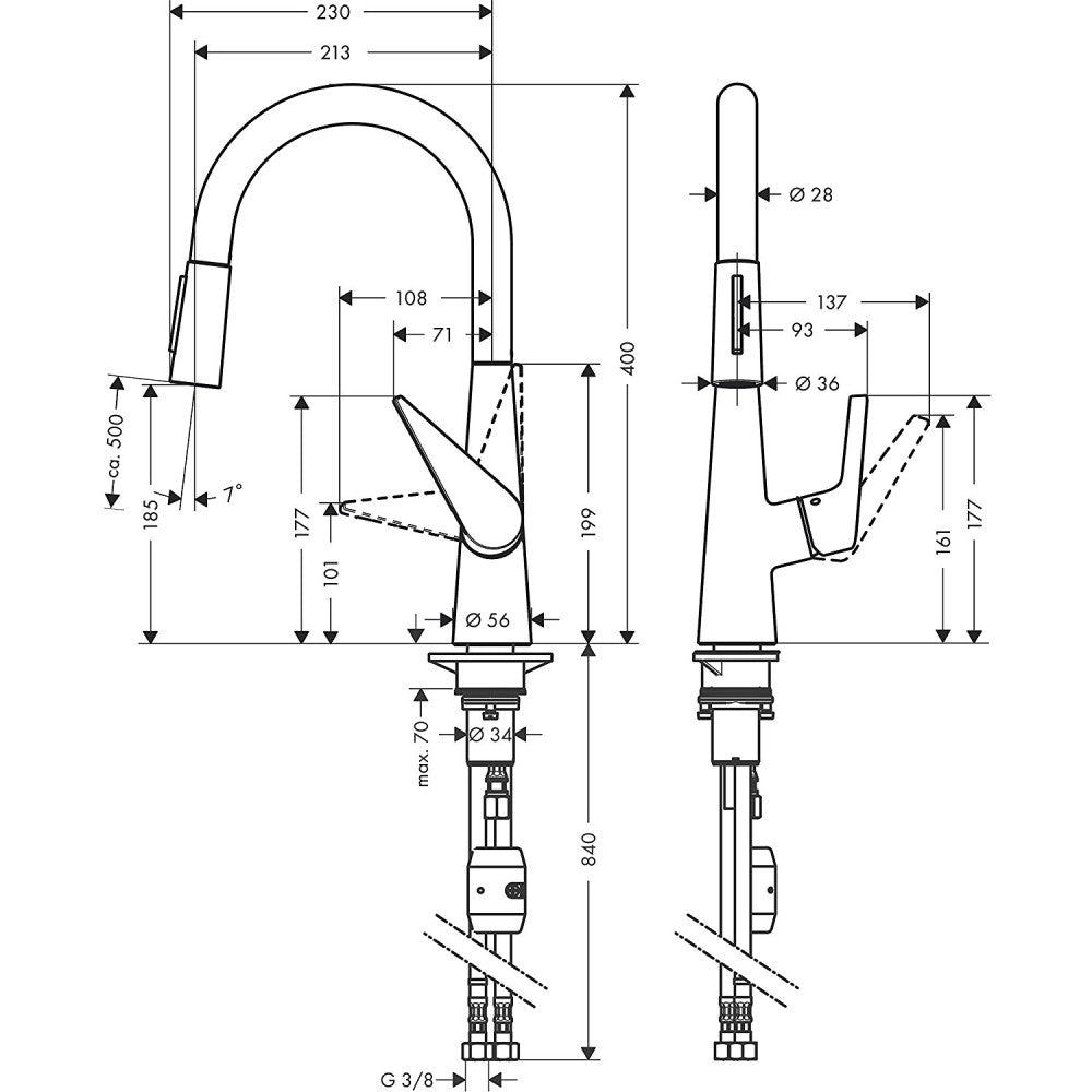 Hansgrohe Talis S 200 Baterie chiuveta bucatarie monocomanda cu dus extractibil, crom