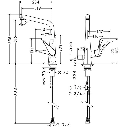 Hansgrohe Metris Baterie chiuveta bucatarie monocomanda cu supapa de inchidere, crom