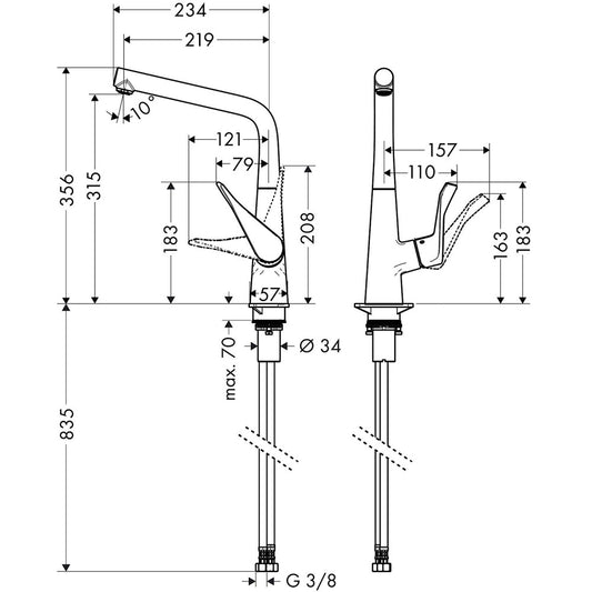 Hansgrohe Metris 320 Baterie chiuveta bucatarie monocomanda, crom