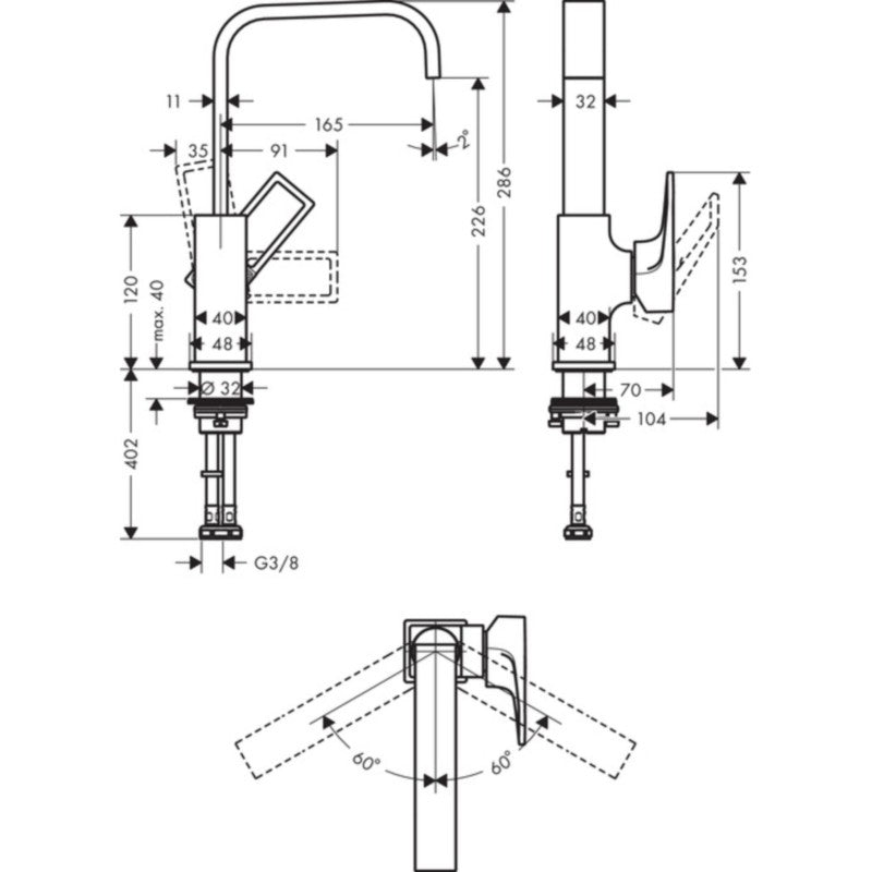 Baterie lavoar pe blat Hansgrohe Metropol 230, cu ventil click-clack si maner decupat