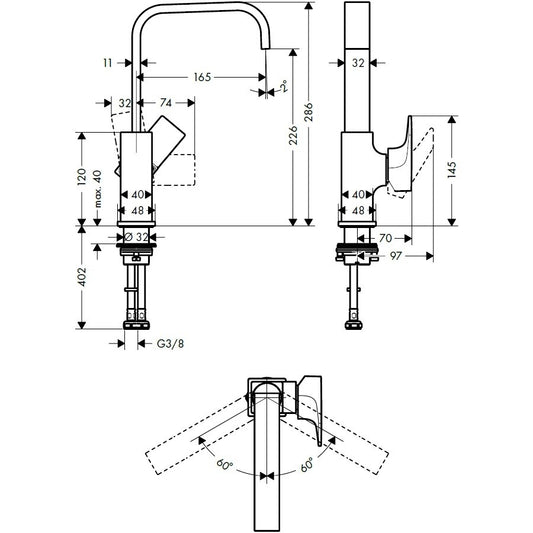 Baterie lavoar aurie Hansgrohe Metropol 230