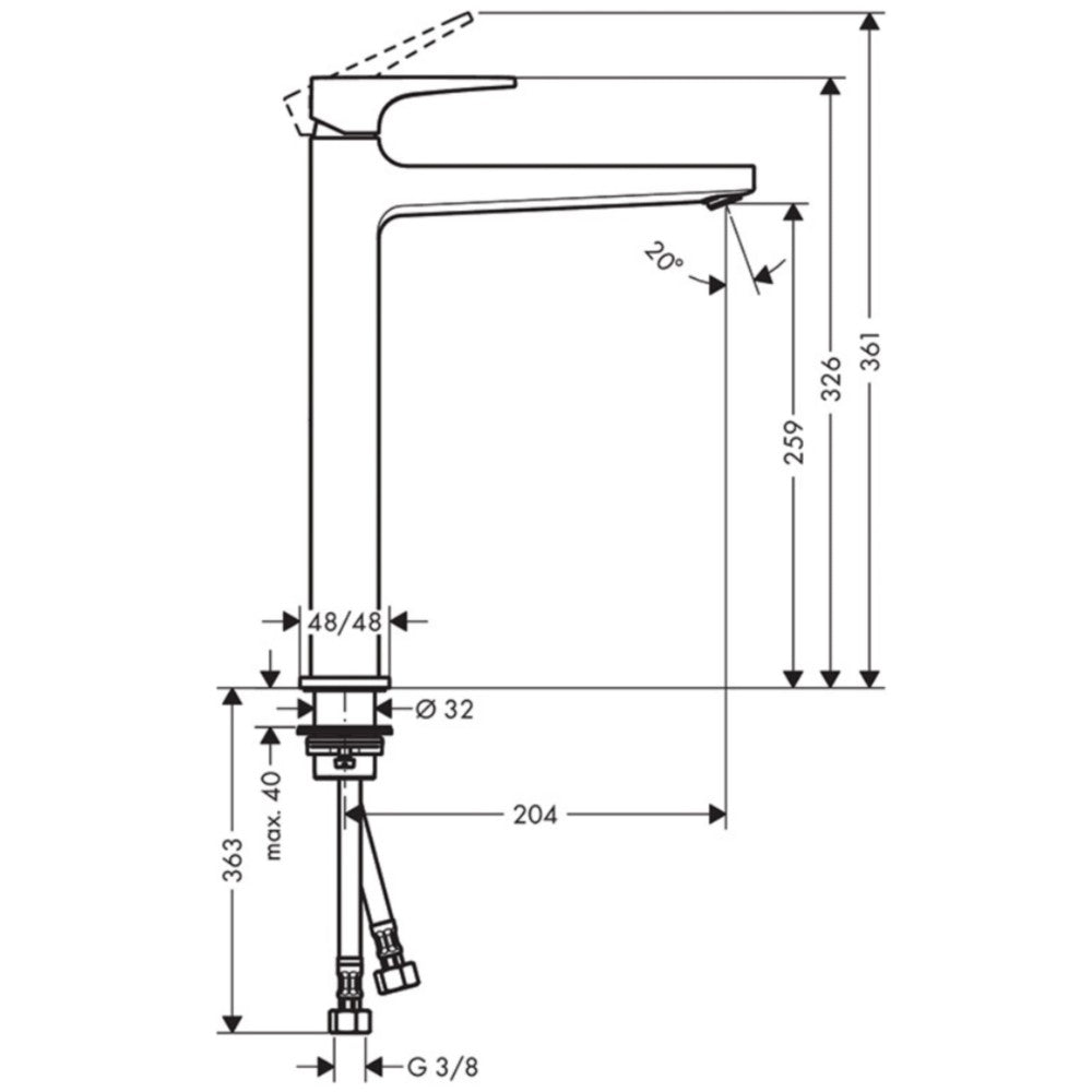 Baterie lavoar pe blat Hansgrohe Metropol 260, cu ventil click-clack