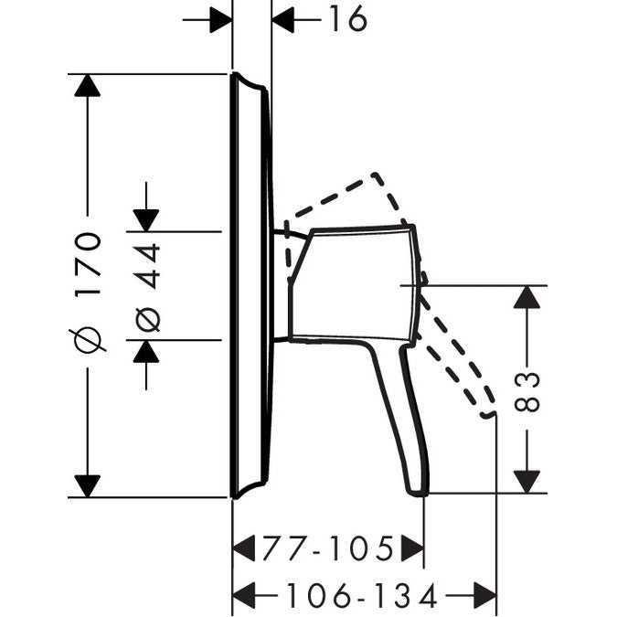 Hansgrohe Metropol Classic Baterie dus monocomanda, montaj incastrat, crom/auriu