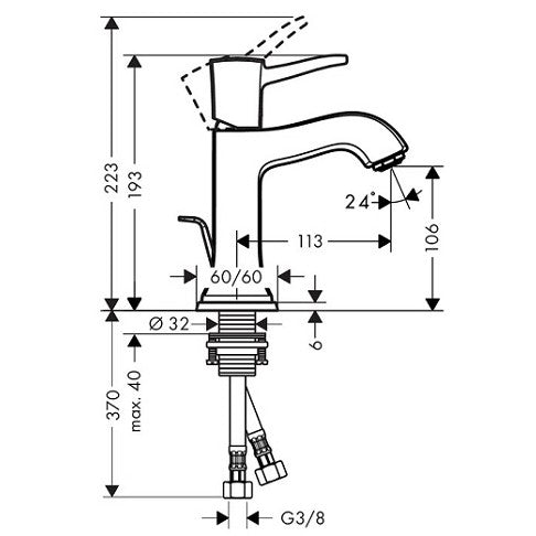 Baterie lavoar Hansgrohe Metropol Classic, cu preaplin, H19 cm
