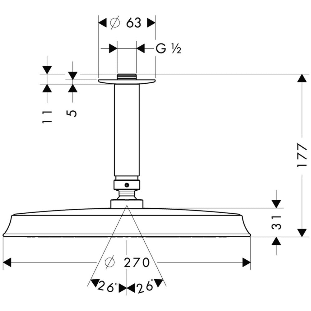 Palarie dus fix Hansgrohe Raindance Classic 240 Air 1jet, cu brat montat in tavan 10 cm, crom
