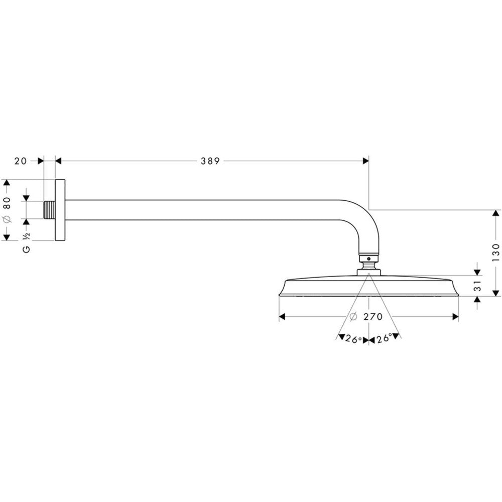 Palarie dus fix Hansgrohe Raindance Classic 240 Air 1jet, cu brat orizontal 39 cm, auriu/crom