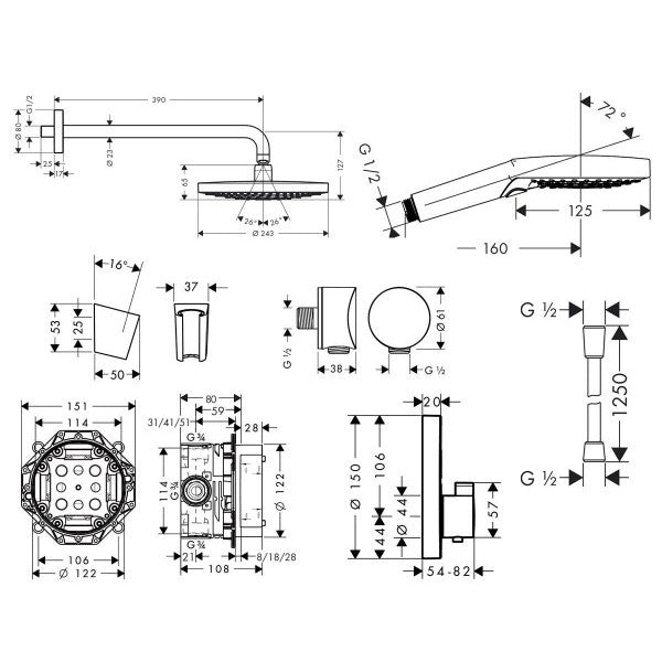 Sistem dus incastrat cu termostat Hansgrohe Raindance Select S