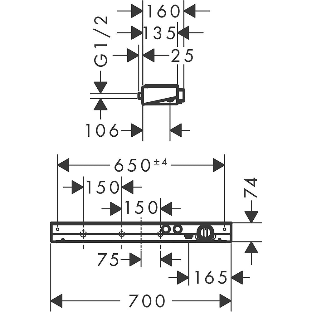 Hansgrohe Select 700 Baterie dus cu termostat, 2 iesiri, crom