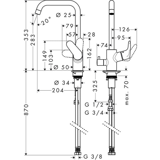Hansgrohe Focus 260 Baterie chiuveta bucatarie monocomanda cu supapa inchidere, crom