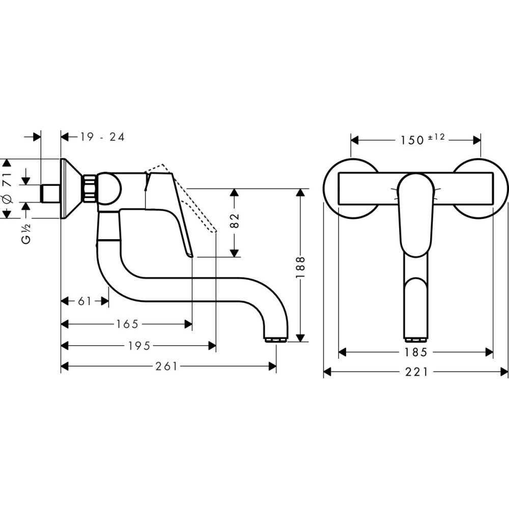 Hansgrohe Focus Baterie chiuveta bucatarie montaj pe perete, crom