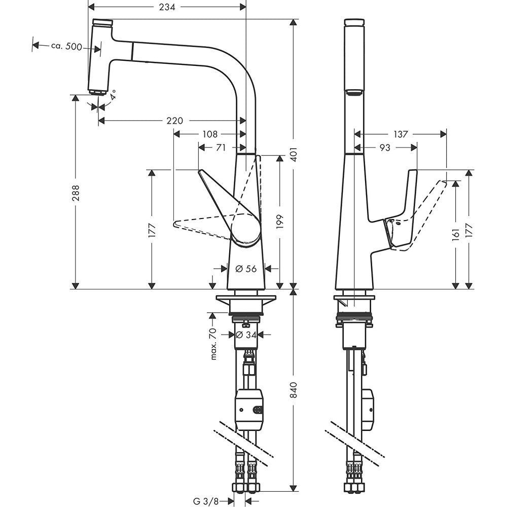 Hansgrohe Talis Select S 300 Baterie chiuveta bucatarie monocomanda cu dus extractibil, crom