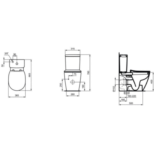 Set promo Vas WC pe pardoseala cu rezervor aparent si capac soft close Ideal Standard Connect 36x66 cm evacuare orizontala sau verticala, lipit de perete