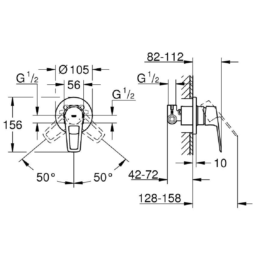 Grohe BauLoop New Baterie dus incastrata