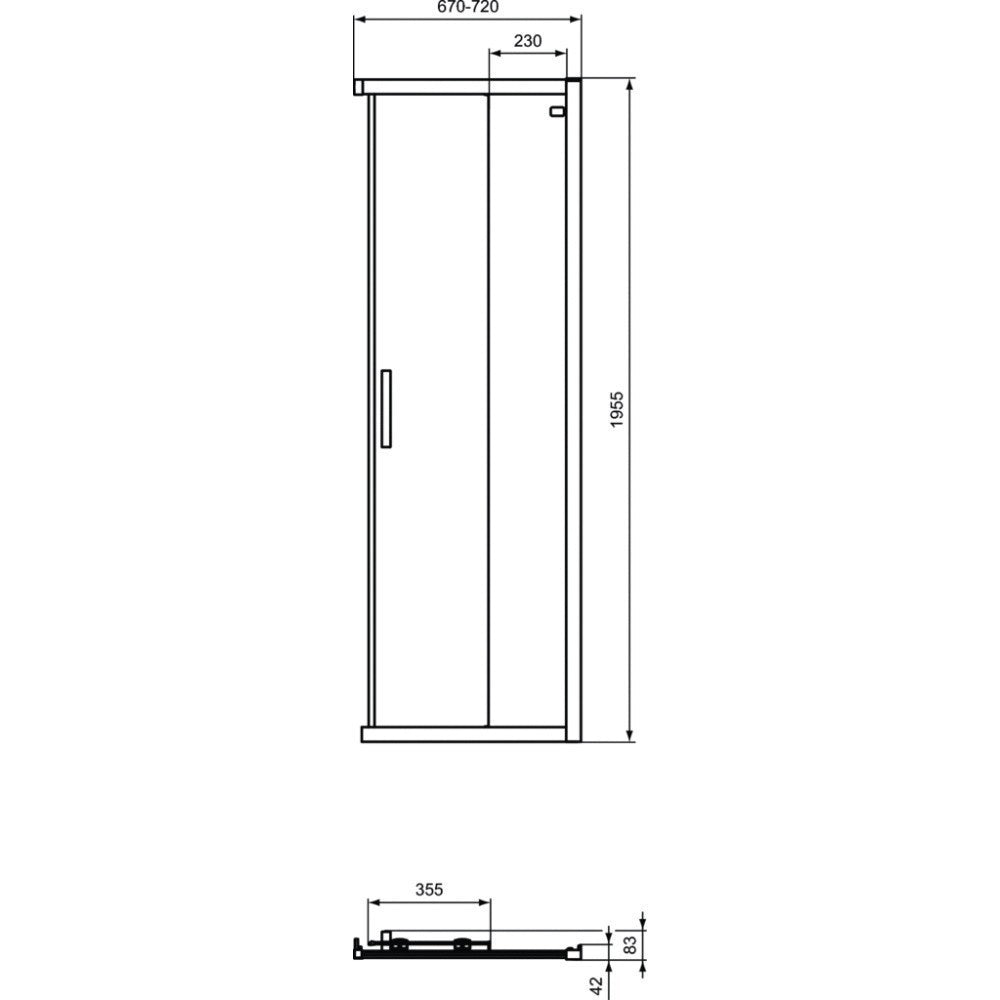 Cabina dus dreptunghiulara cu usi glisante Ideal Standard Connect 2 80x70 cm