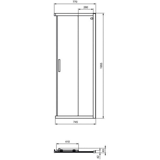 Cabina dus dreptunghiulara cu usi glisante Ideal Standard Connect 2 80x75 cm