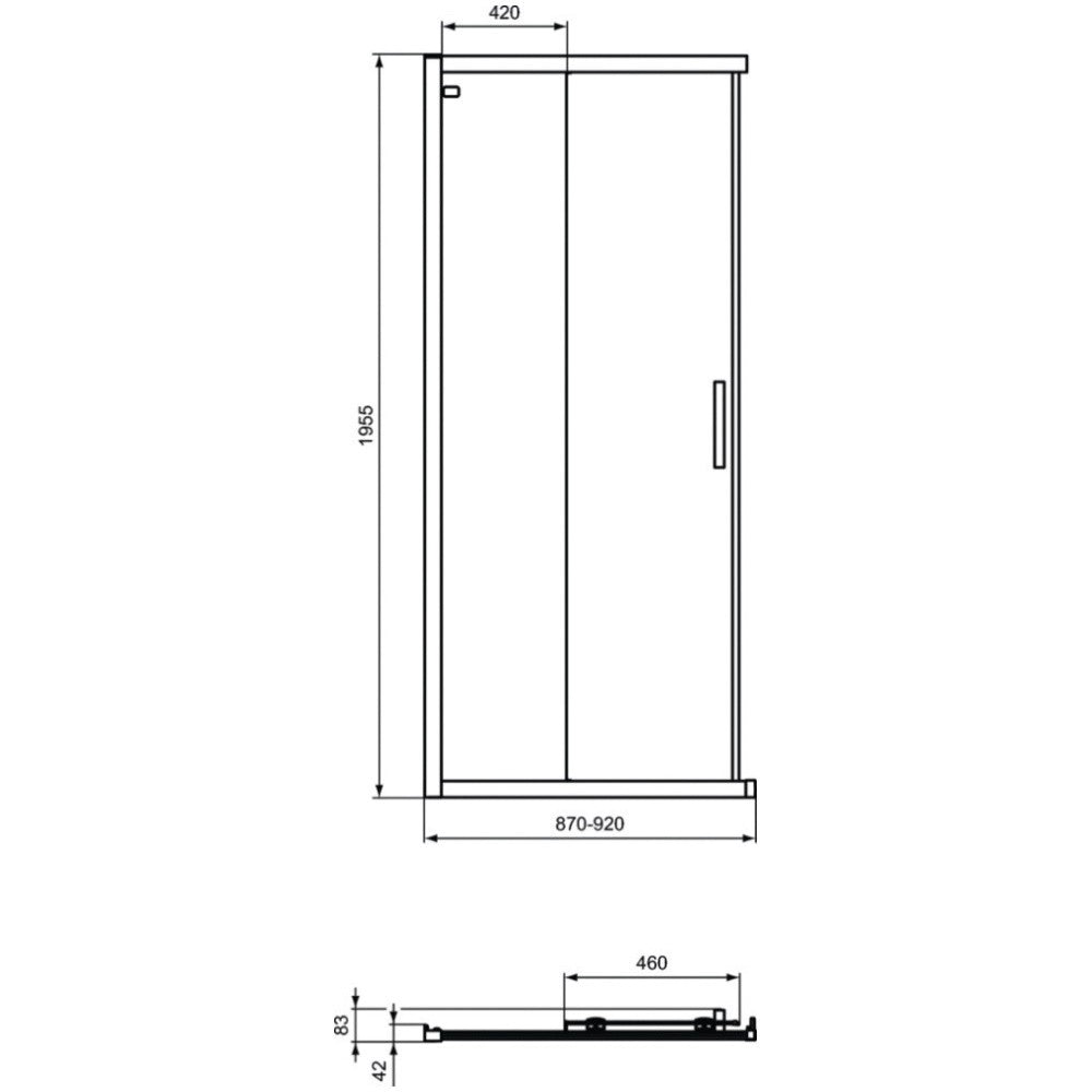 Cabina dus patrata cu usi glisante Ideal Standard Connect 2 90x90 cm, profil negru