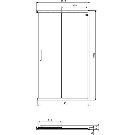 Cabina dus dreptunghiulara cu usi glisante Ideal Standard Connect 2 120x70 cm