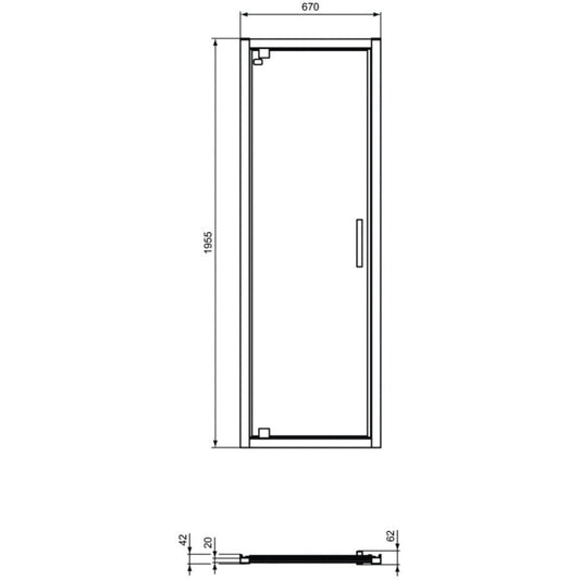 Cabina dus patrata cu usa batanta si perete fix Ideal Standard Connect 2 PV 70x70 cm