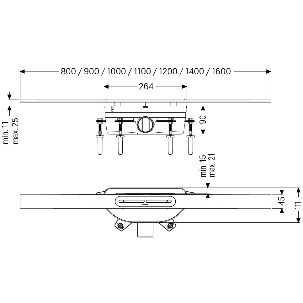 Rigola dus Kessel Linearis Infinity 90 completa 80 cm, negru mat